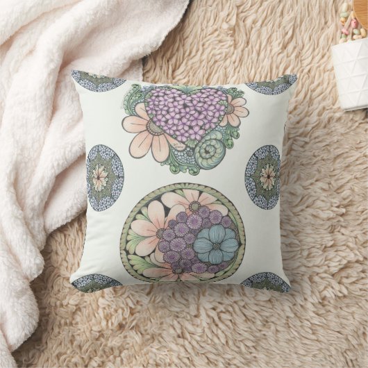 Hart en bloemen doodle kunst kussen (Deken)