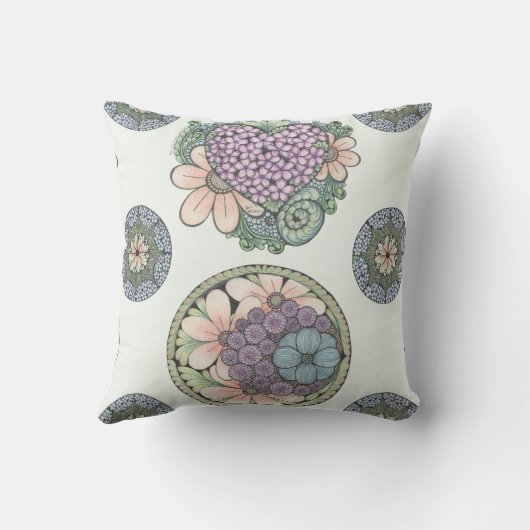 Hart en bloemen doodle kunst kussen (Achterkant)