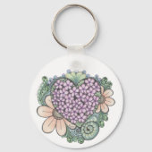 Hart en bloemen doodle kunst sleutelhanger. sleutelhanger (Voorkant)