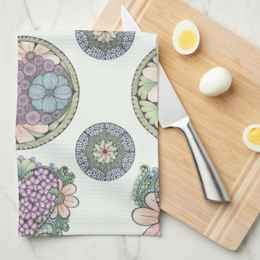 Hart en bloemen doodle kunst theedoek (Quarter Fold)