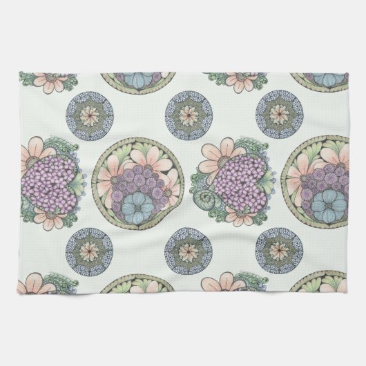 Hart en bloemen doodle kunst theedoek (Horizontaal)