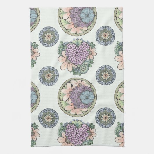 Hart en bloemen doodle kunst theedoek (Verticaal)