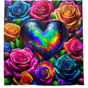 Hart en bloemen douchegordijn