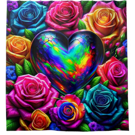 Hart en bloemen douchegordijn (Voorkant)