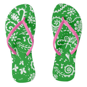 hart en bloemen groene teenslippers