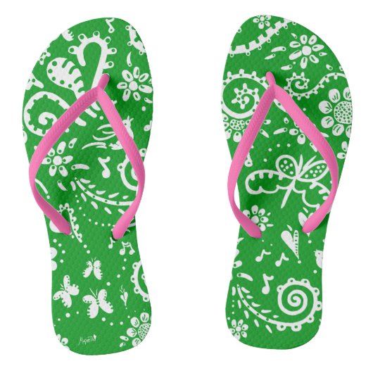 hart en bloemen groene teenslippers (Voetbed)