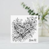 hart en bloemen houden van je | kleurplaat (Staand voorkant)