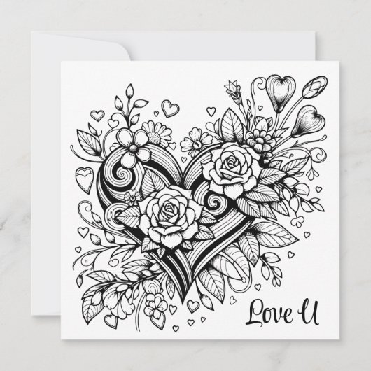  hart en bloemen houden van je | kleurplaat (Voorkant)