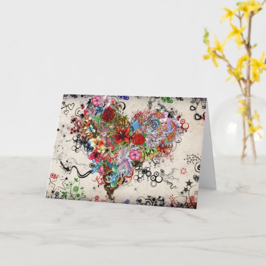 Hart en bloemen kaart (Gele Bloem)