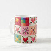 Hart en bloemen quilt koffiemok (Voorkant links)