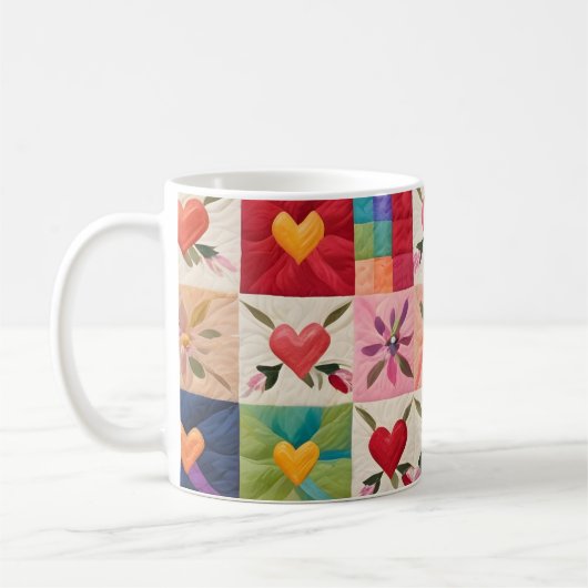 Hart en bloemen quilt koffiemok (Links)