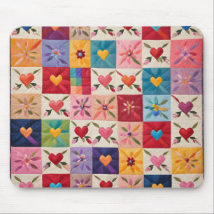 Hart en bloemen quilt muismat