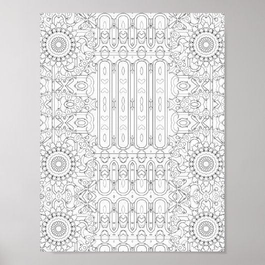 Hart en Bloemmotief Kleurplaat Ontwerp Poster (Voorkant)