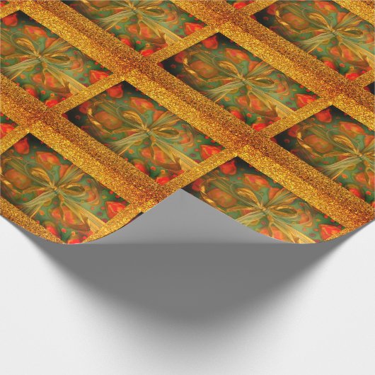 Hart en boog rood en groen glitter look cadeaupapier (Hoek)