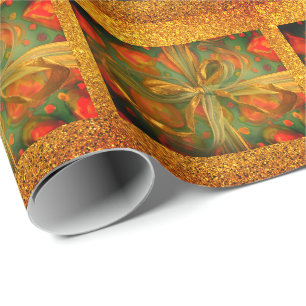 Hart en boog rood en groen glitter look cadeaupapier