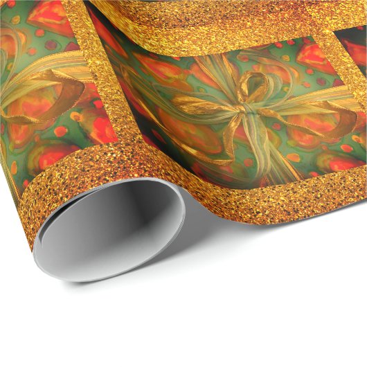 Hart en boog rood en groen glitter look cadeaupapier (Rol Hoek)