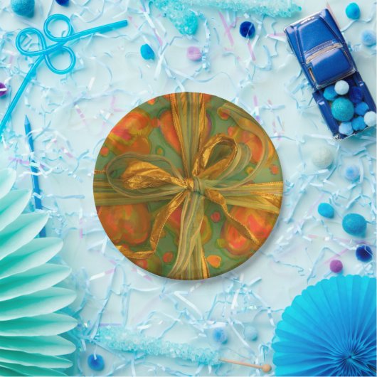 Hart en boog rood en groen patroon papieren bordje (Feest)