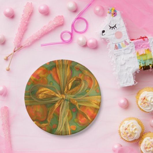 Hart en boog rood en groen patroon papieren bordje (Feest)