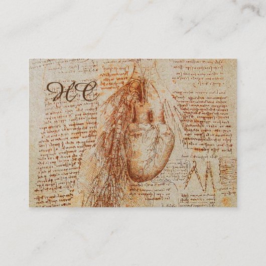 Hart en Bronchiale Arteries, medisch monogram Visitekaartje (Achterkant)