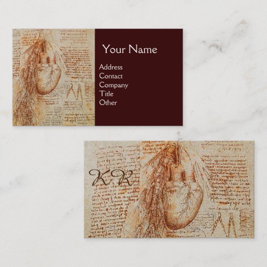 Hart en Bronchiale Arteries, medisch monogram Visitekaartje (Voorkant / Achterkant)