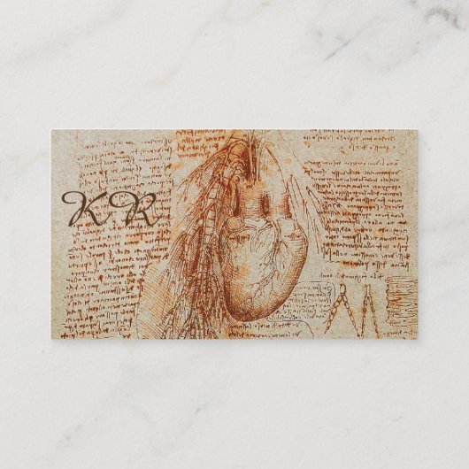 Hart en Bronchiale Arteries, medisch monogram Visitekaartje (Achterkant)