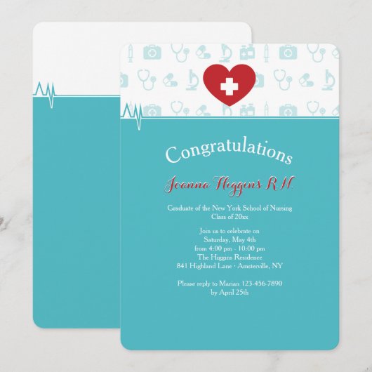 Hart en Cross Afstuderen Invitation Kaart (Voorkant / Achterkant)
