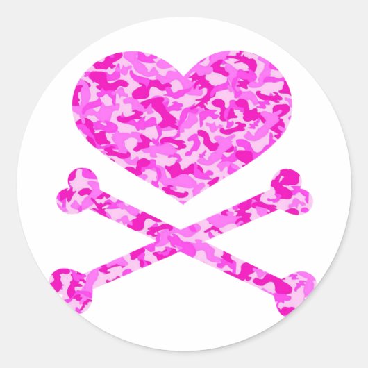 Hart en Cross botten Urban Camo Roze Ronde Sticker (Voorkant)
