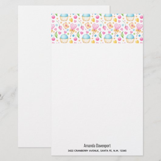 Hart- en Cupcakes heerlijk Waterverf patroon Briefpapier (Voorkant / Achterkant)