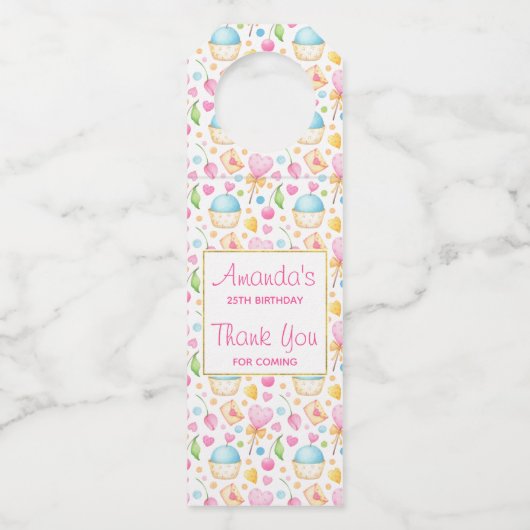 Hart- en Cupcakes heerlijk Waterverf patroon Flessenhanger (Voorkant)