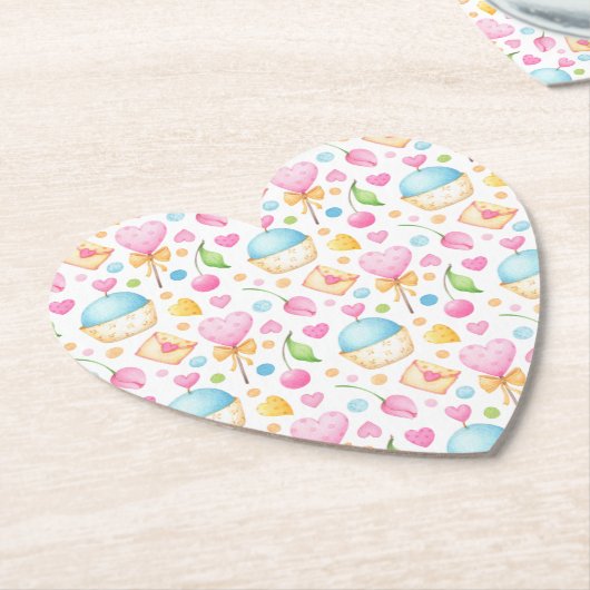 Hart- en Cupcakes heerlijk Waterverf patroon Kartonnen Onderzetters (Gekanteld)