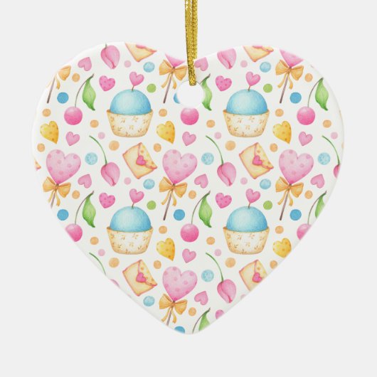Hart- en Cupcakes heerlijk Waterverf patroon Keramisch Ornament (Voorkant)