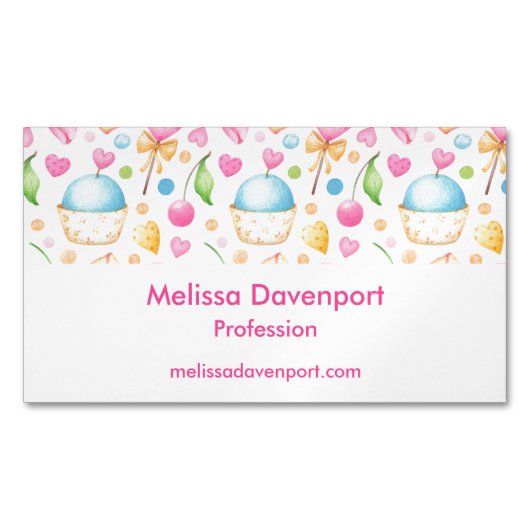 Hart- en Cupcakes heerlijk Waterverf patroon Magnetisch Visitekaartje (Voorkant)