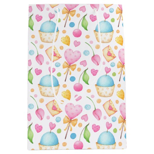 Hart- en Cupcakes heerlijk Waterverf patroon Medium Cadeauzakje (Voorkant)