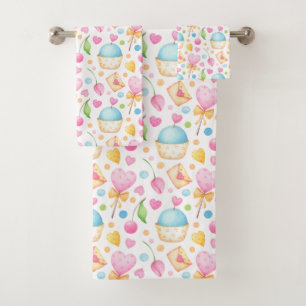Hart- en cupcakes Waterverf-patroon Bad Handdoek