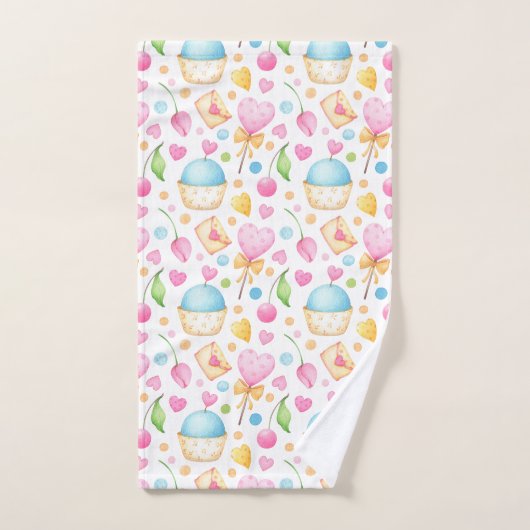 Hart- en cupcakes Waterverf-patroon Bad Handdoek (Handdoek)