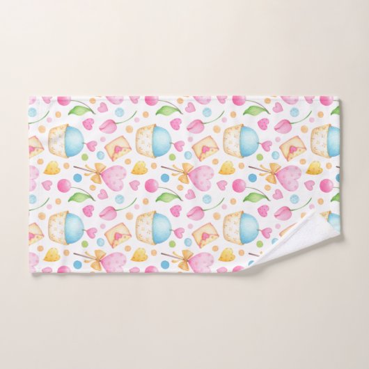 Hart- en cupcakes Waterverf-patroon Bad Handdoek (Handdoek)