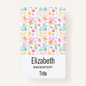 Hart- en cupcakes Waterverf-patroon Badge (Achterkant)