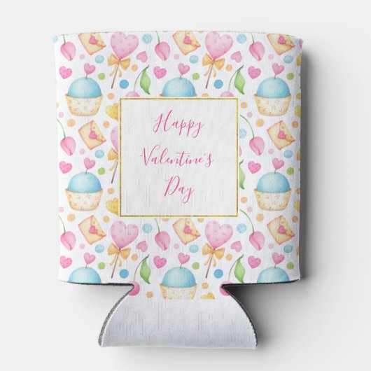 Hart- en cupcakes Waterverf-patroon Blikjeskoeler (Achterkant)