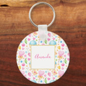 Hart- en cupcakes Waterverf-patroon Sleutelhanger (Voorkant)