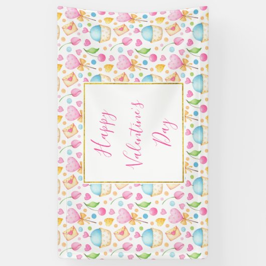 Hart- en cupcakes Waterverf-patroon Spandoek (Verticaal)