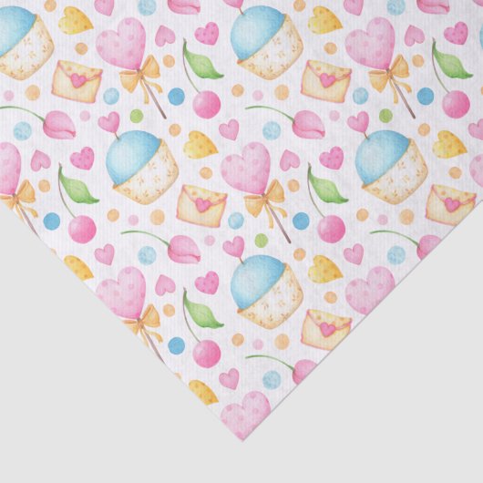 Hart- en cupcakes Waterverf-patroon Tissuepapier (Detail)
