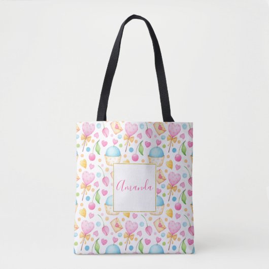 Hart- en cupcakes Waterverf-patroon Tote Bag (Voorkant)