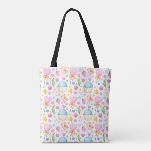 Hart- en cupcakes Waterverf-patroon Tote Bag (Achterkant)