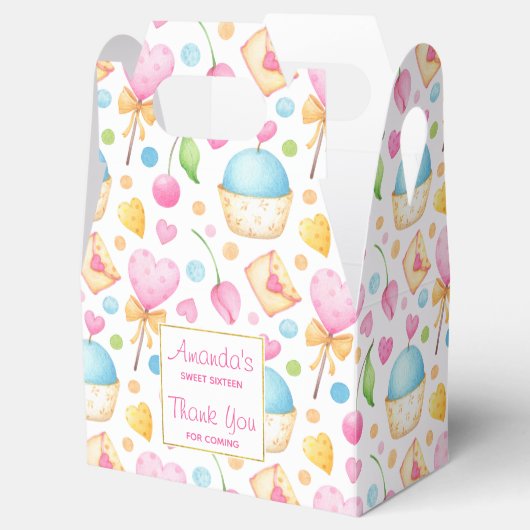 Hart- en Cupcakes Waterverf Pattern Birthday Bedankdoosjes (Geopend)