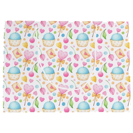 Hart- en Cupcakes Waterverf Pattern Birthday Groot Cadeauzakje (Achterkant)