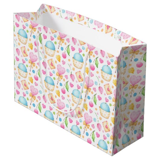 Hart- en Cupcakes Waterverf Pattern Birthday Groot Cadeauzakje (Achterkant Gekanteld)