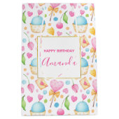 Hart- en Cupcakes Waterverf Pattern Birthday Medium Cadeauzakje (Voorkant)