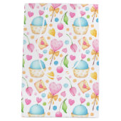 Hart- en Cupcakes Waterverf Pattern Birthday Medium Cadeauzakje (Achterkant)
