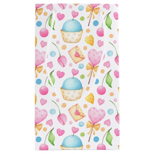 Hart en cupcakes Waterverf Pattern Business Klein Cadeauzakje (Achterkant)