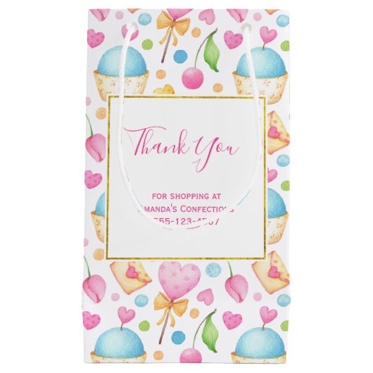 Hart en cupcakes Waterverf Pattern Business Klein Cadeauzakje (Voorkant)